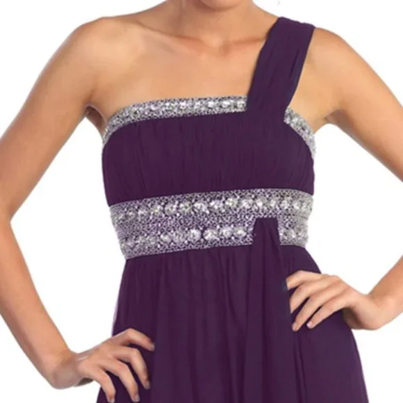 NEW LONG SLEEVELESS A-LINE CHIFFON DRESS EMBROIDERED WITH RHINESTONES GL1015